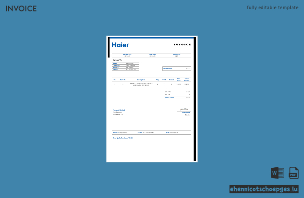 USA Haier Rechnungsbeispiel Vorschau